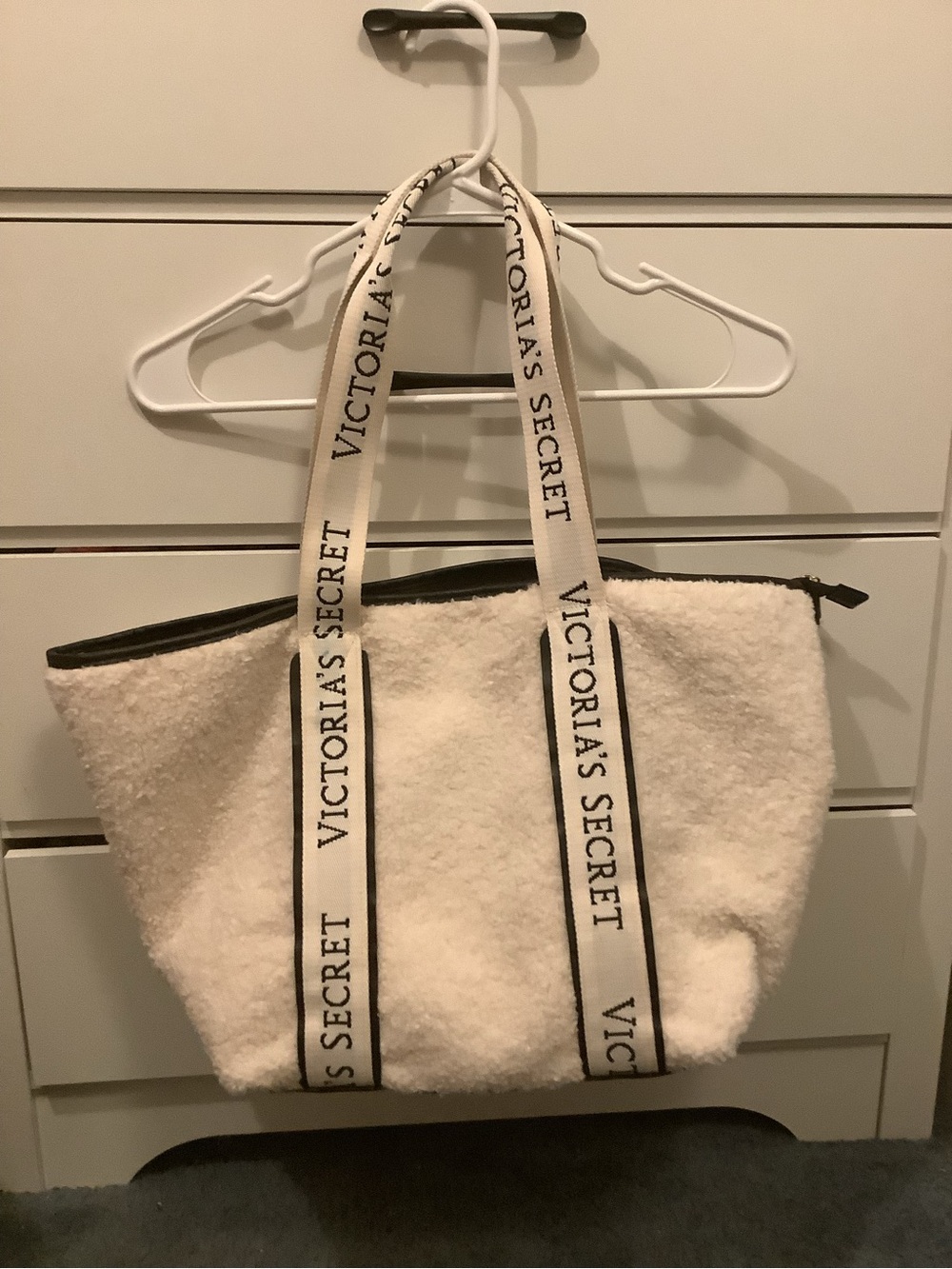 Victoria's Secret Cream Sherpa Tote with Branded Straps